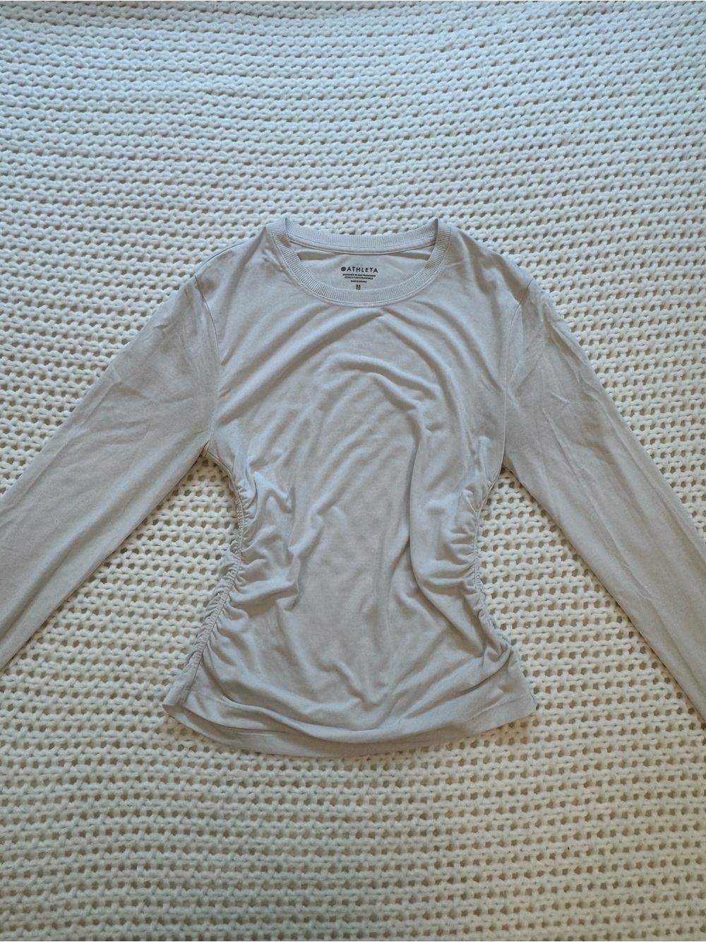 Athleta White Side-Ruched Long Sleeve Tee - Picture 3 of 6